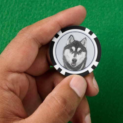 Siberian Husky Black and White Painting Dog Art Poker Chips