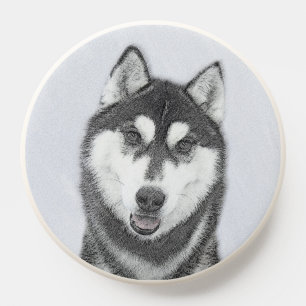 Siberian Husky (Black and White) Painting Dog Art PopSocket