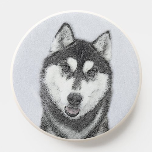 Siberian Husky Black and White Painting Dog Art PopSocket