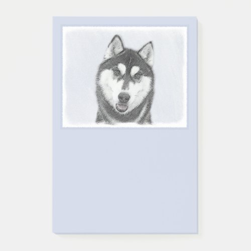 Siberian Husky Black and White Painting Dog Art Post_it Notes