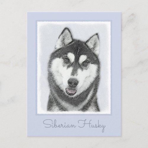 Siberian Husky Black and White Painting Dog Art Postcard