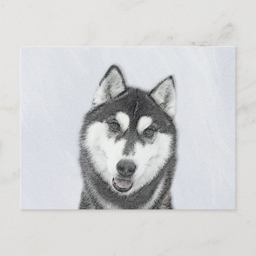 Siberian Husky Black and White Painting Dog Art Postcard