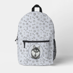 Siberian Husky (Black and White) Painting Dog Art Printed Backpack