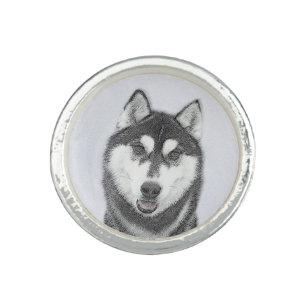 Siberian Husky (Black and White) Painting Dog Art Ring