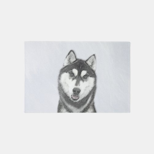 Siberian Husky Black and White Painting Dog Art Rug