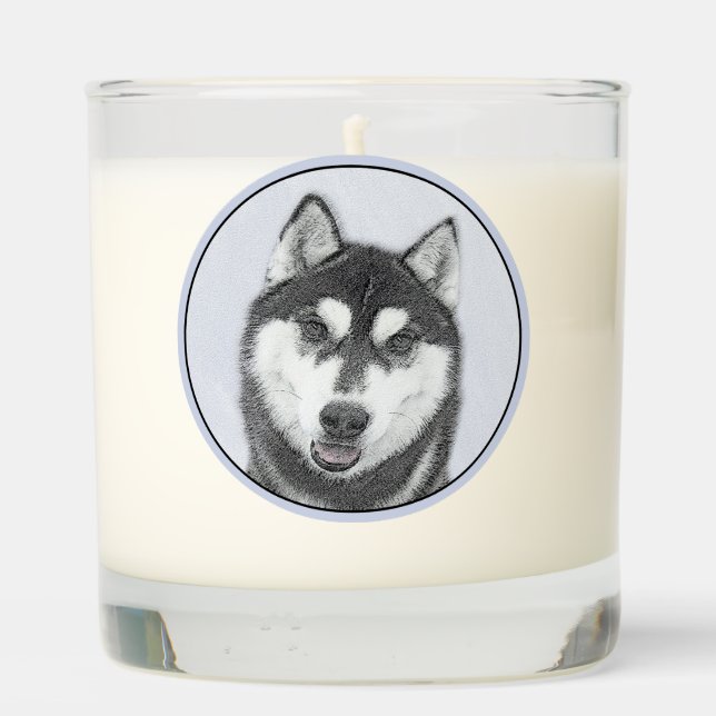 Siberian Husky (Black and White) Painting Dog Art Scented Candle (Back)