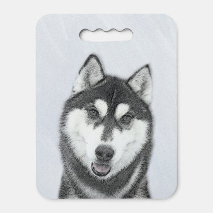 Siberian Husky (Black and White) Painting Dog Art Seat Cushion
