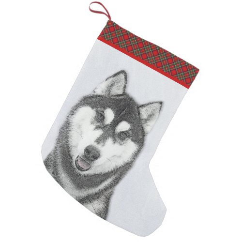 Siberian Husky Black and White Painting Dog Art Small Christmas Stocking