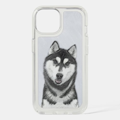 Siberian Husky Black and White Painting Dog Art iPhone 15 Case