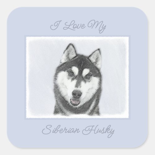 Siberian Husky Black and White Painting Dog Art  Square Sticker