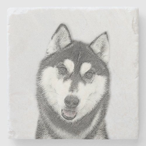 Siberian Husky Black and White Painting Dog Art Stone Coaster