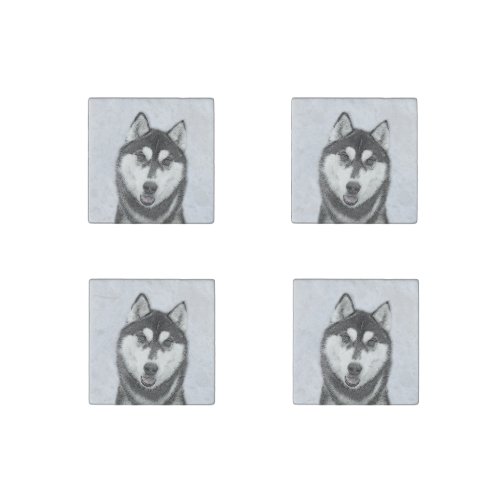 Siberian Husky Black and White Painting Dog Art Stone Magnet