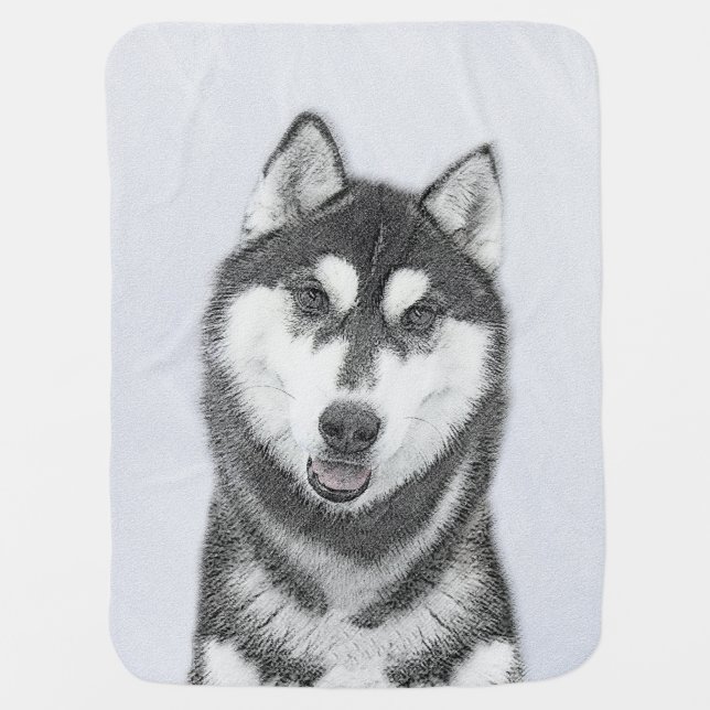 Siberian Husky (Black and White) Painting Dog Art Stroller Blanket (Front)