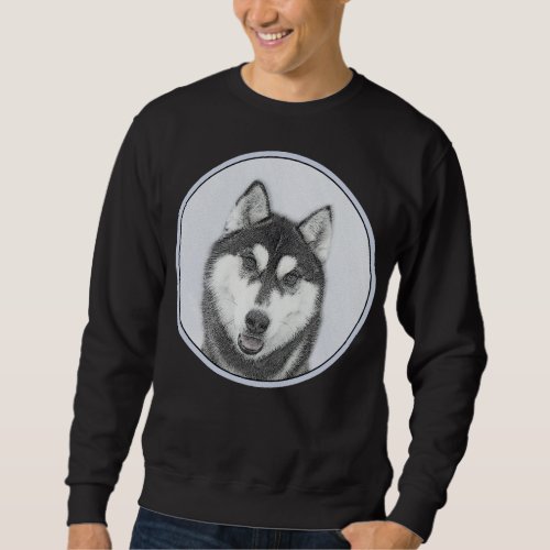 Siberian Husky Black and White Painting Dog Art Sweatshirt