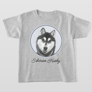 Siberian Husky (Black and White) Painting Dog Art T-Shirt