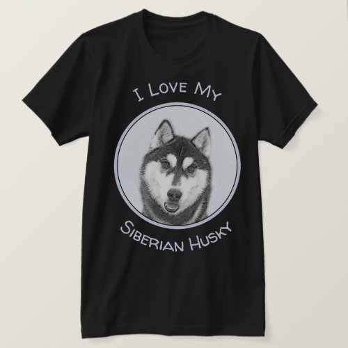 Siberian Husky Black and White Painting Dog Art T_Shirt