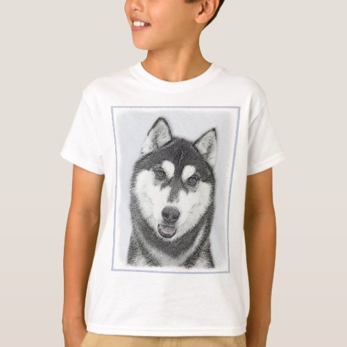 Siberian Husky Black and White Painting Dog Art T_Shirt