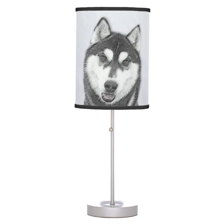 Siberian Husky Black And White Painting Dog Art Table Lamp Zazzle