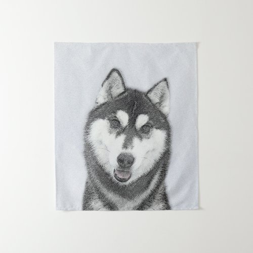 Siberian Husky Black and White Painting Dog Art Tapestry
