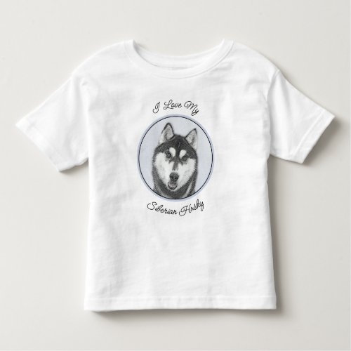 Siberian Husky Black and White Painting Dog Art Toddler T_shirt