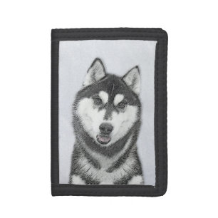 Siberian Husky (Black and White) Painting Dog Art Trifold Wallet