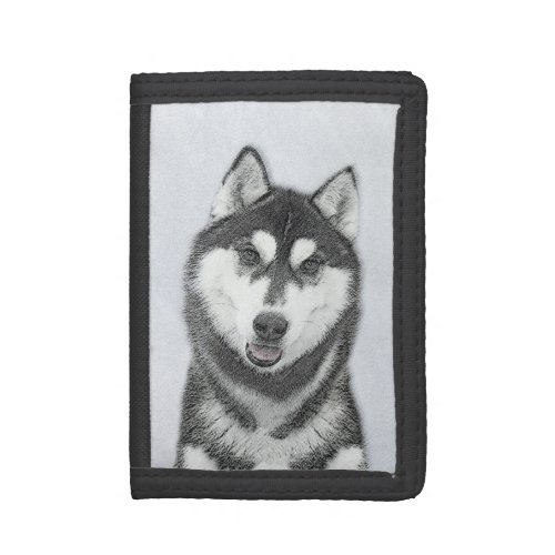 Siberian Husky Black and White Painting Dog Art Trifold Wallet
