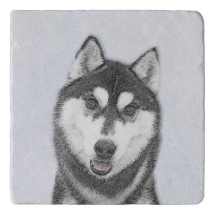 Siberian Husky (Black and White) Painting Dog Art Trivet