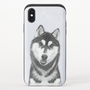 Siberian Husky (Black and White) Painting Dog Art iPhone X Slider Case