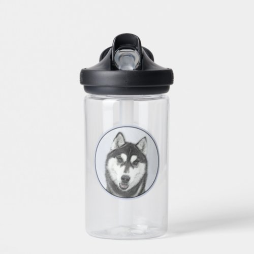 Siberian Husky Black and White Painting Dog Art Water Bottle