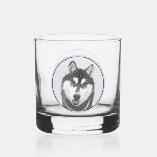 Siberian Husky Black and White Painting Dog Art Whiskey Glass