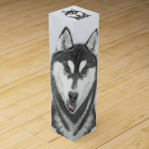 Siberian Husky (Black and White) Painting Dog Art Wine Box