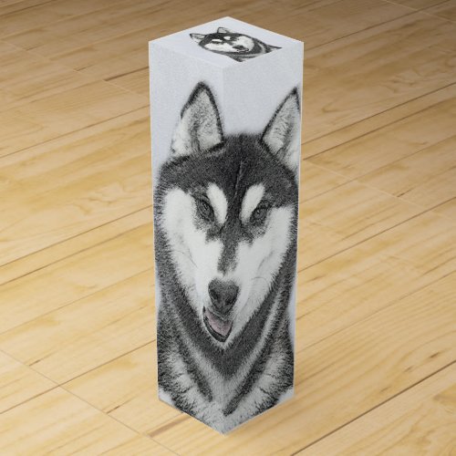 Siberian Husky Black and White Painting Dog Art Wine Box