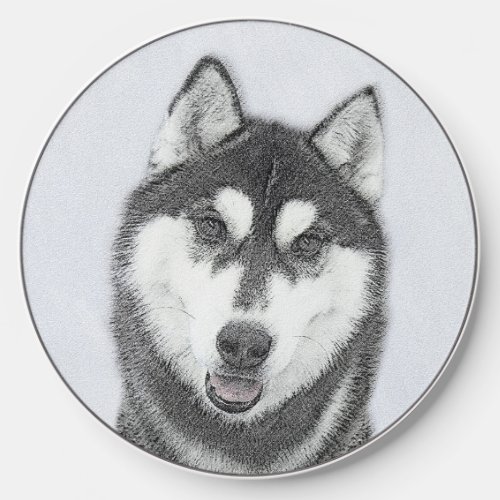 Siberian Husky Black and White Painting Dog Art Wireless Charger