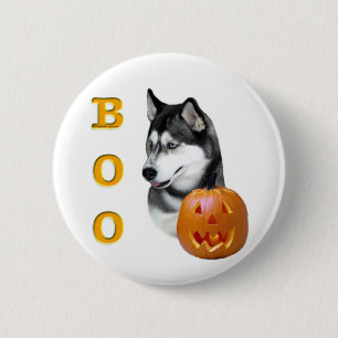 Siberian Husky (black) Boo Pinback Button