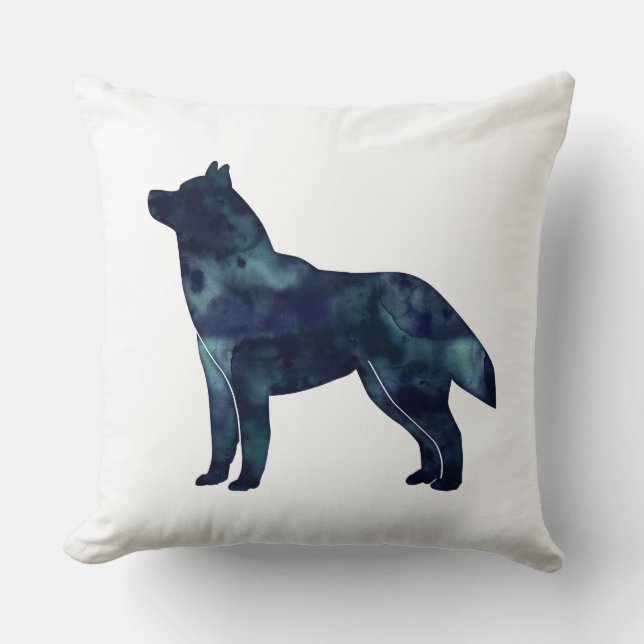 Siberian Husky Black Geometric Pattern Silhouette Throw Pillow (Front)