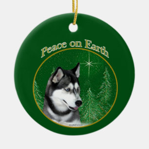 Siberian Husky (blk) Peace Ceramic Ornament