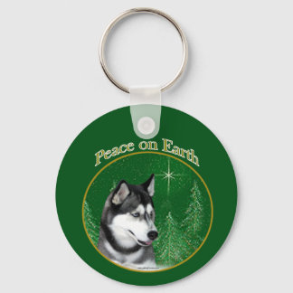 Siberian Husky (blk) Peace Keychain