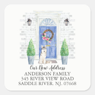 Siberian Husky Blue Door New Address Label Sticker