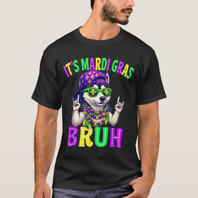 Siberian Husky Bruh Mardi Gras Boys Girls Carnival T-Shirt (Front)