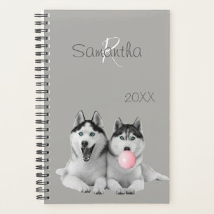 Siberian Husky Bubble Gum Dog Animal Monogram Planner