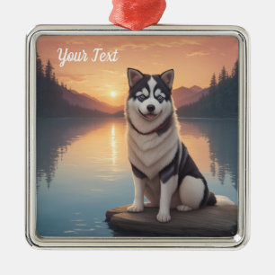 Siberian Husky by Lake Metal Ornament