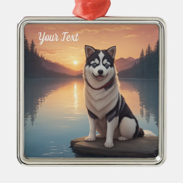 Siberian Husky by Lake Metal Ornament (Front)