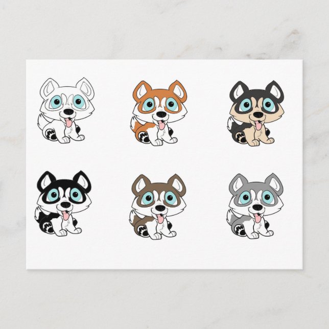siberian husky cartoon background postcard (Front)