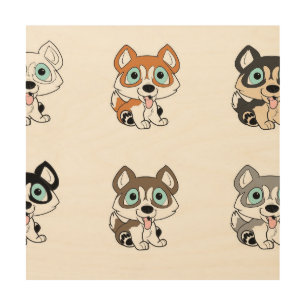 siberian husky cartoon background wood wall art