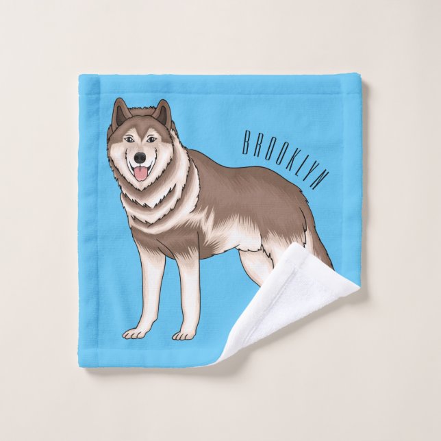 Siberian husky cartoon illustration bath towel set (Wash Cloth)