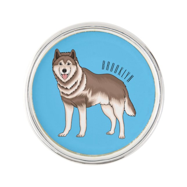 Siberian husky cartoon illustration  lapel pin (Front)