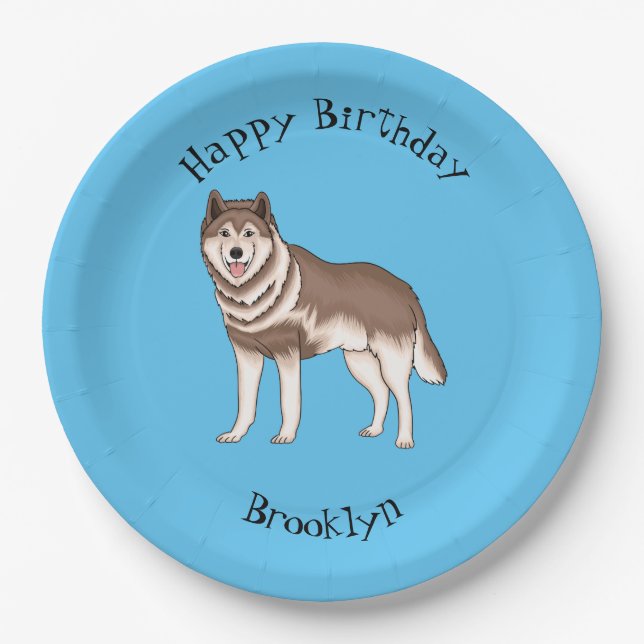 Siberian husky cartoon illustration  paper plates (Front)