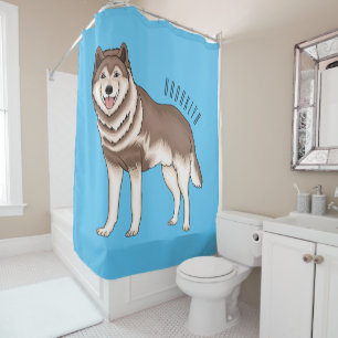 Siberian husky cartoon illustration shower curtain