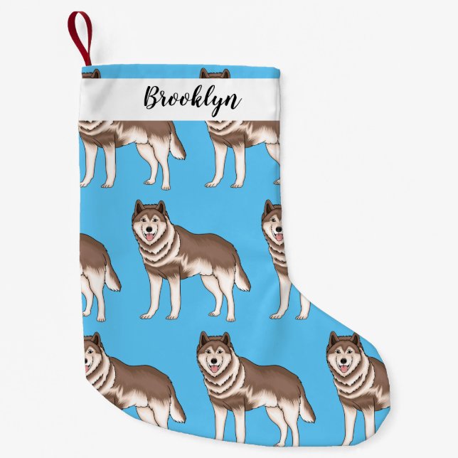 Siberian husky cartoon illustration  small christmas stocking (Front)