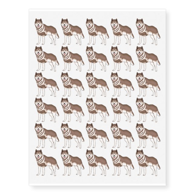 Siberian husky cartoon illustration temporary tattoos (Front)